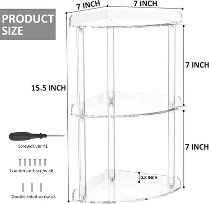 2 Tier Acrylic Corner Shelf Organizer Storage 9.5x9.5x8 Inch, Red Countertop Corner Shelf for Bathroom, Kitchen, Bedroom, Office, Study Room