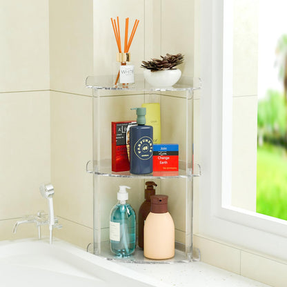 2 Tier Acrylic Corner Shelf Organizer Storage 9.5x9.5x8 Inch, Red Countertop Corner Shelf for Bathroom, Kitchen, Bedroom, Office, Study Room