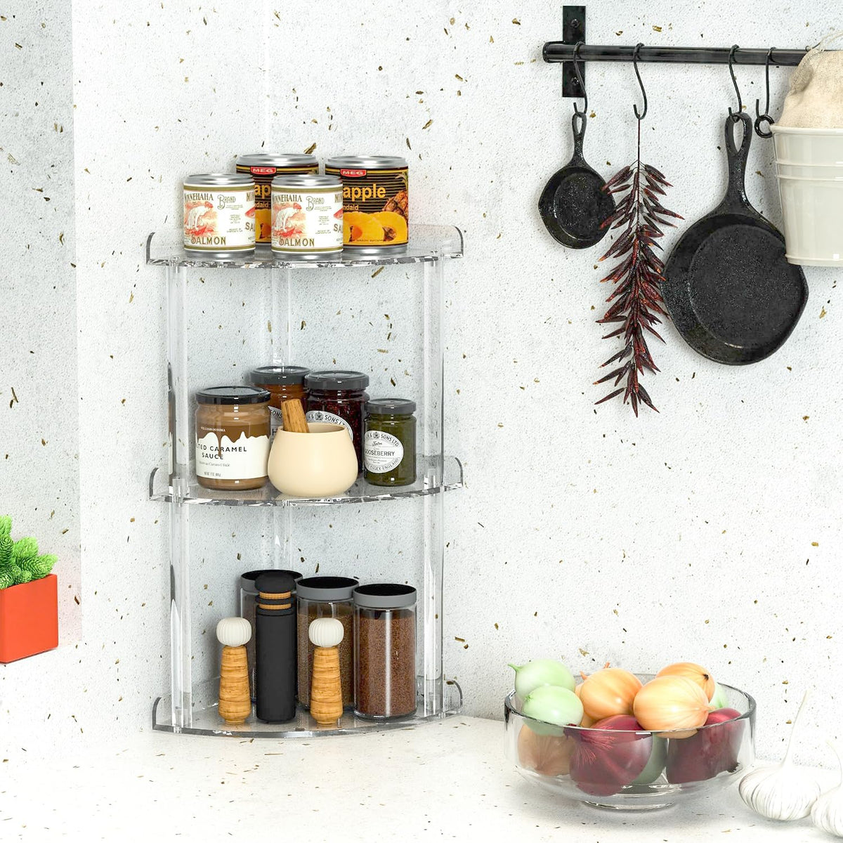 2 Tier Acrylic Corner Shelf Organizer Storage 9.5x9.5x8 Inch, Red Countertop Corner Shelf for Bathroom, Kitchen, Bedroom, Office, Study Room