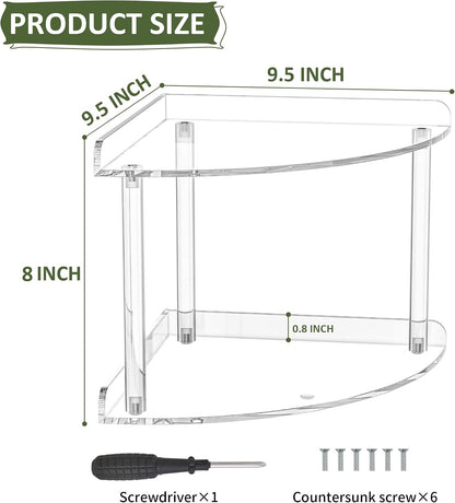 2 Tier Acrylic Corner Shelf Organizer Storage 9.5x9.5x8 Inch, Red Countertop Corner Shelf for Bathroom, Kitchen, Bedroom, Office, Study Room