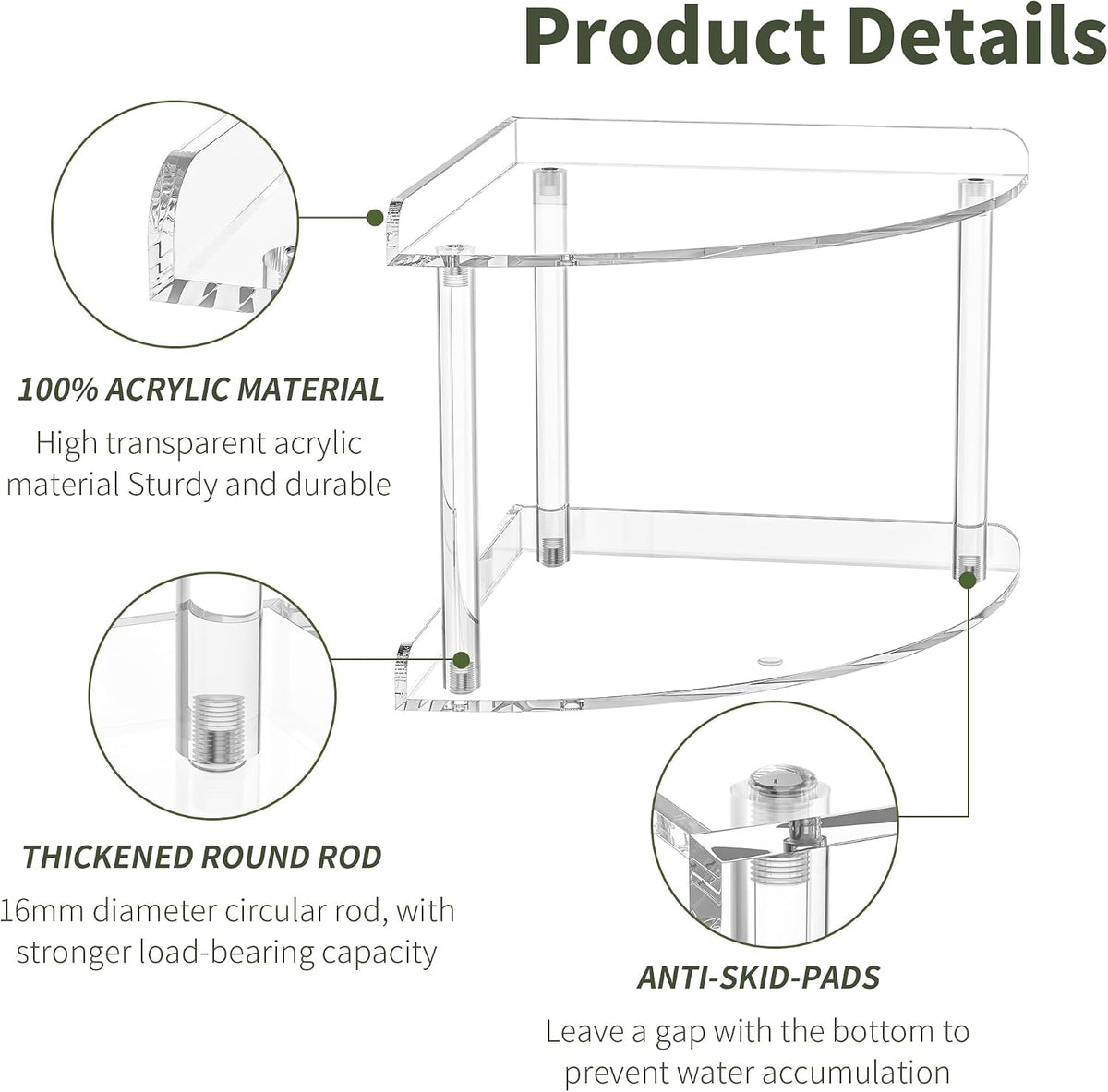 2 Tier Acrylic Corner Shelf Organizer Storage 9.5x9.5x8 Inch, Red Countertop Corner Shelf for Bathroom, Kitchen, Bedroom, Office, Study Room