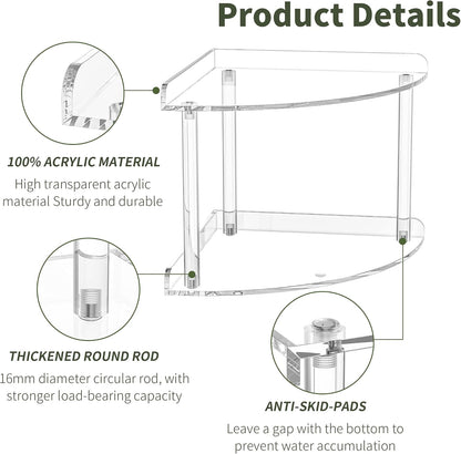 2 Tier Acrylic Corner Shelf Organizer Storage 9.5x9.5x8 Inch, Red Countertop Corner Shelf for Bathroom, Kitchen, Bedroom, Office, Study Room