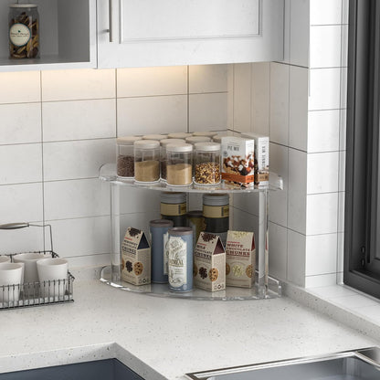 2 Tier Acrylic Corner Shelf Organizer Storage 9.5x9.5x8 Inch, Red Countertop Corner Shelf for Bathroom, Kitchen, Bedroom, Office, Study Room