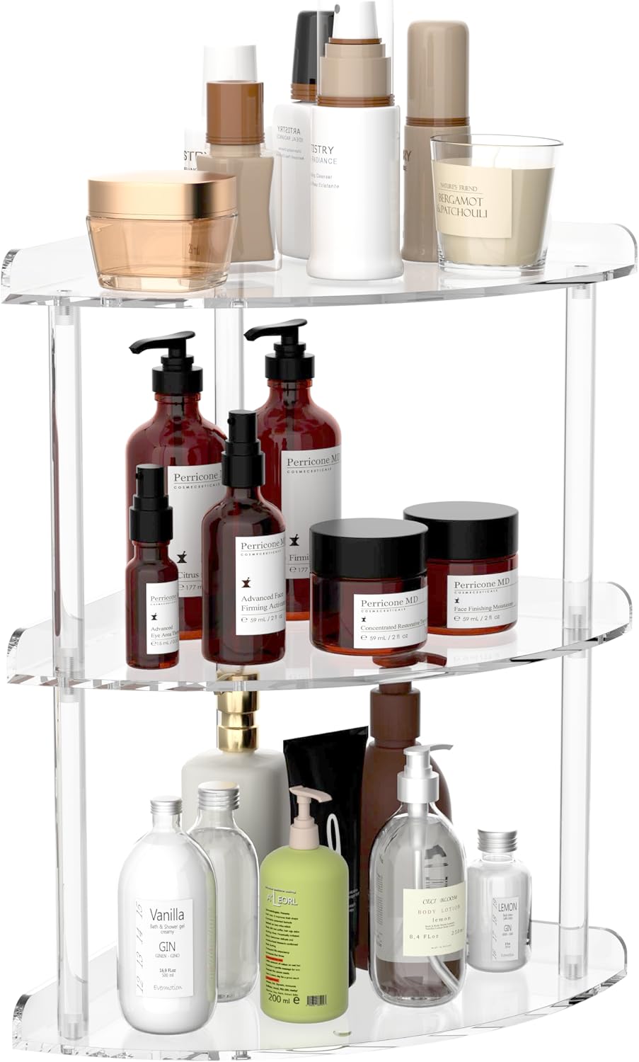 2 Tier Acrylic Corner Shelf Organizer Storage 9.5x9.5x8 Inch, Red Countertop Corner Shelf for Bathroom, Kitchen, Bedroom, Office, Study Room