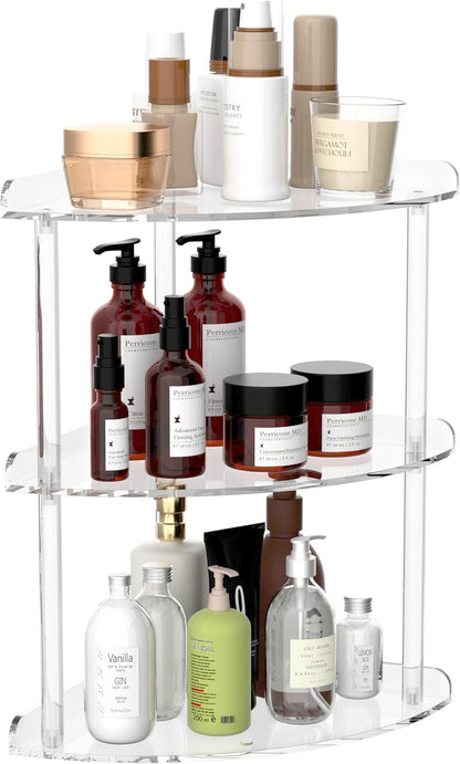 2 Tier Acrylic Corner Shelf Organizer Storage 9.5x9.5x8 Inch, Red Countertop Corner Shelf for Bathroom, Kitchen, Bedroom, Office, Study Room