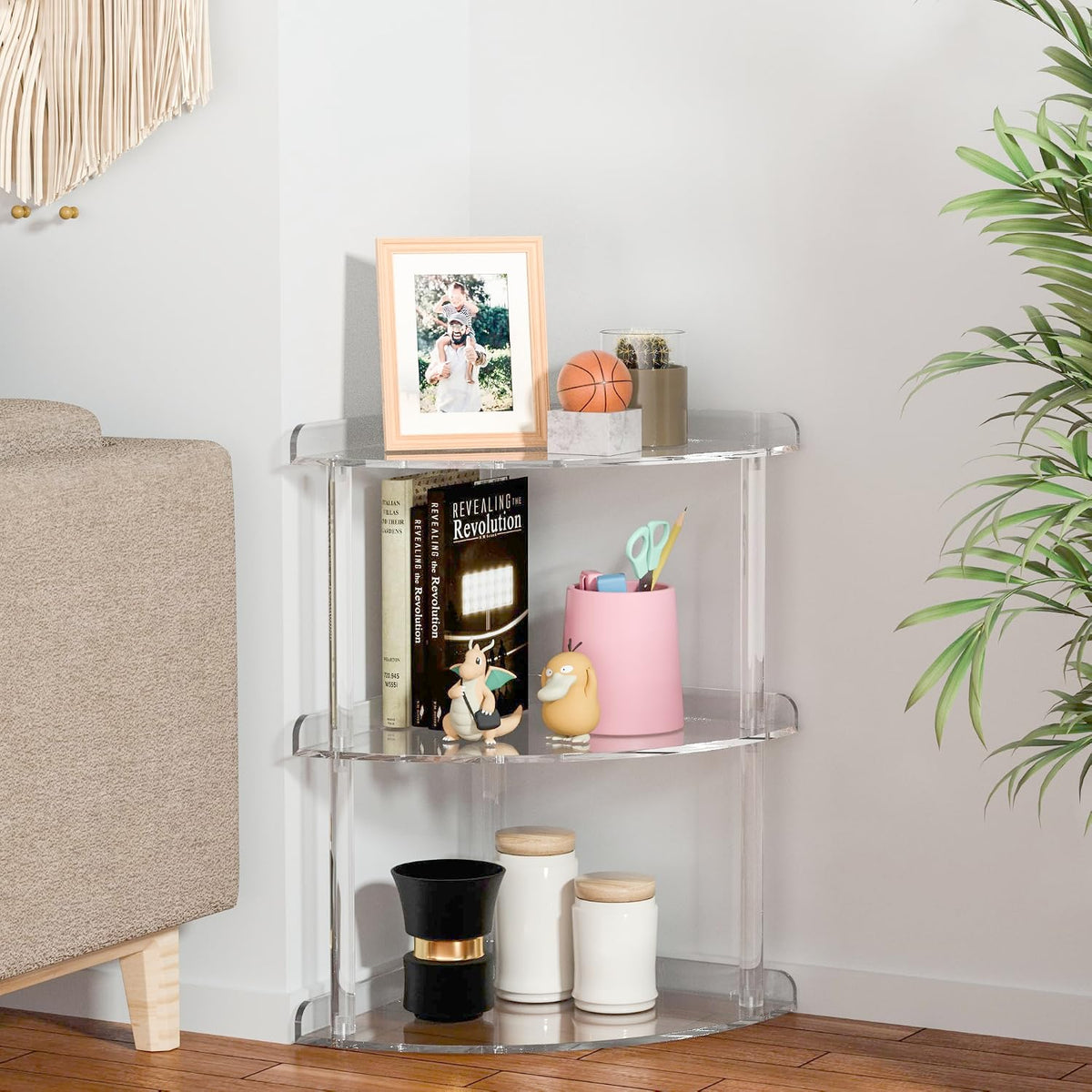 2 Tier Acrylic Corner Shelf Organizer Storage 9.5x9.5x8 Inch, Red Countertop Corner Shelf for Bathroom, Kitchen, Bedroom, Office, Study Room