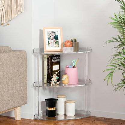 2 Tier Acrylic Corner Shelf Organizer Storage 9.5x9.5x8 Inch, Red Countertop Corner Shelf for Bathroom, Kitchen, Bedroom, Office, Study Room