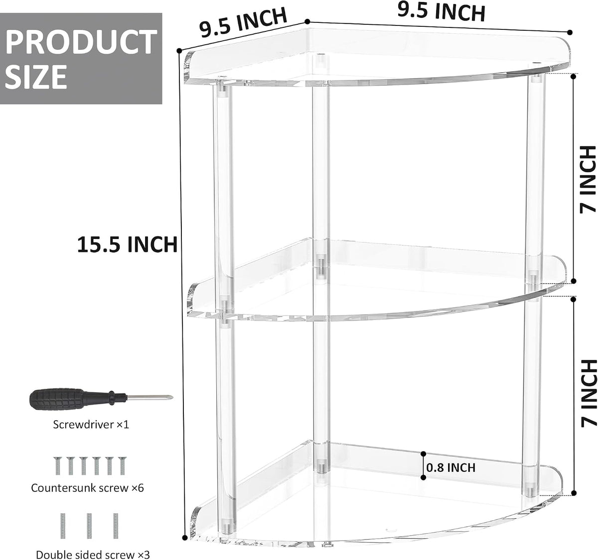 2 Tier Acrylic Corner Shelf Organizer Storage 9.5x9.5x8 Inch, Red Countertop Corner Shelf for Bathroom, Kitchen, Bedroom, Office, Study Room