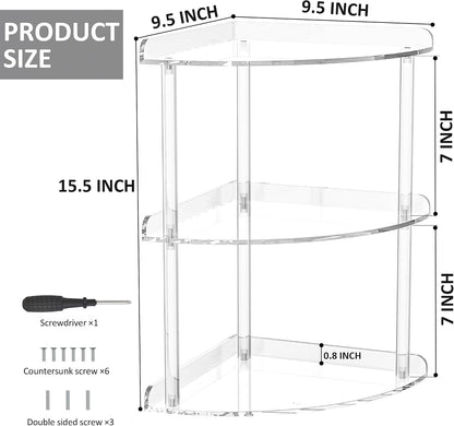 2 Tier Acrylic Corner Shelf Organizer Storage 9.5x9.5x8 Inch, Red Countertop Corner Shelf for Bathroom, Kitchen, Bedroom, Office, Study Room