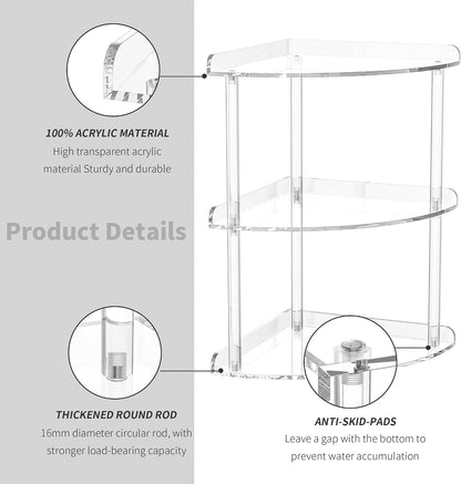2 Tier Acrylic Corner Shelf Organizer Storage 9.5x9.5x8 Inch, Red Countertop Corner Shelf for Bathroom, Kitchen, Bedroom, Office, Study Room