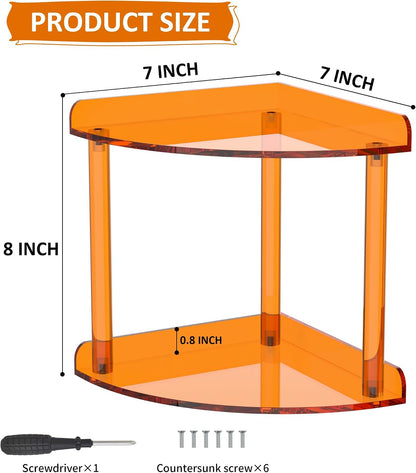 2 Tier Acrylic Corner Shelf Organizer Storage 9.5x9.5x8 Inch, Red Countertop Corner Shelf for Bathroom, Kitchen, Bedroom, Office, Study Room