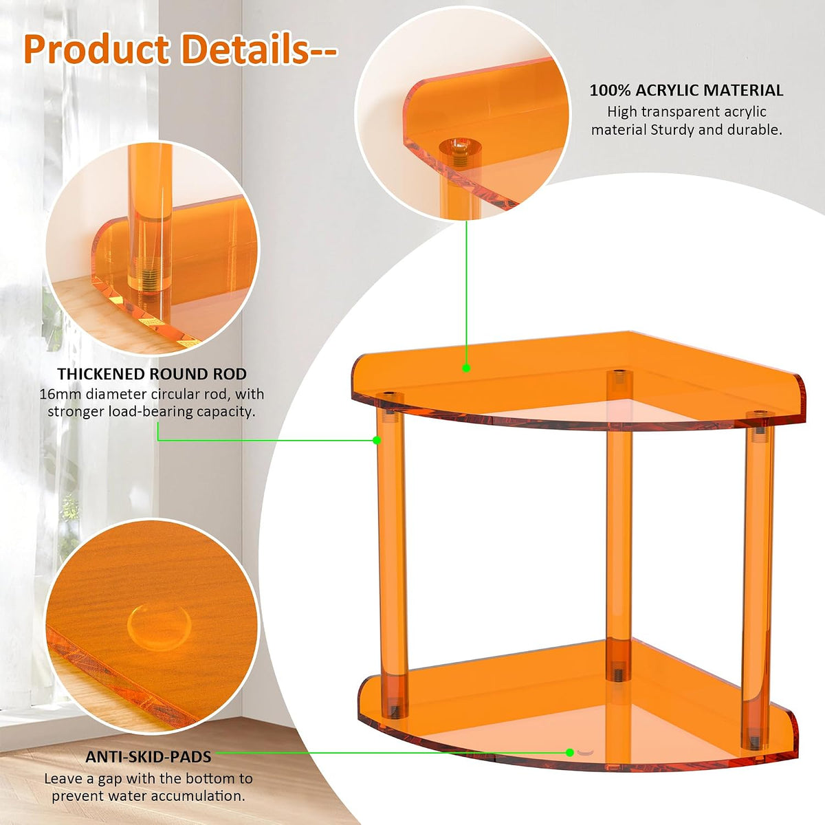 2 Tier Acrylic Corner Shelf Organizer Storage 9.5x9.5x8 Inch, Red Countertop Corner Shelf for Bathroom, Kitchen, Bedroom, Office, Study Room