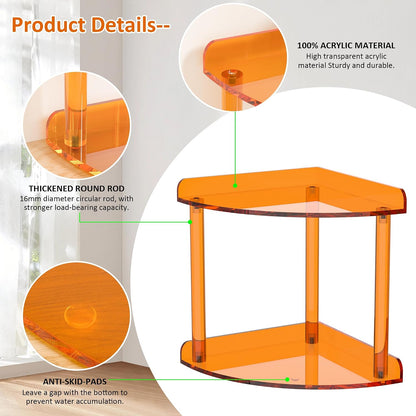 2 Tier Acrylic Corner Shelf Organizer Storage 9.5x9.5x8 Inch, Red Countertop Corner Shelf for Bathroom, Kitchen, Bedroom, Office, Study Room