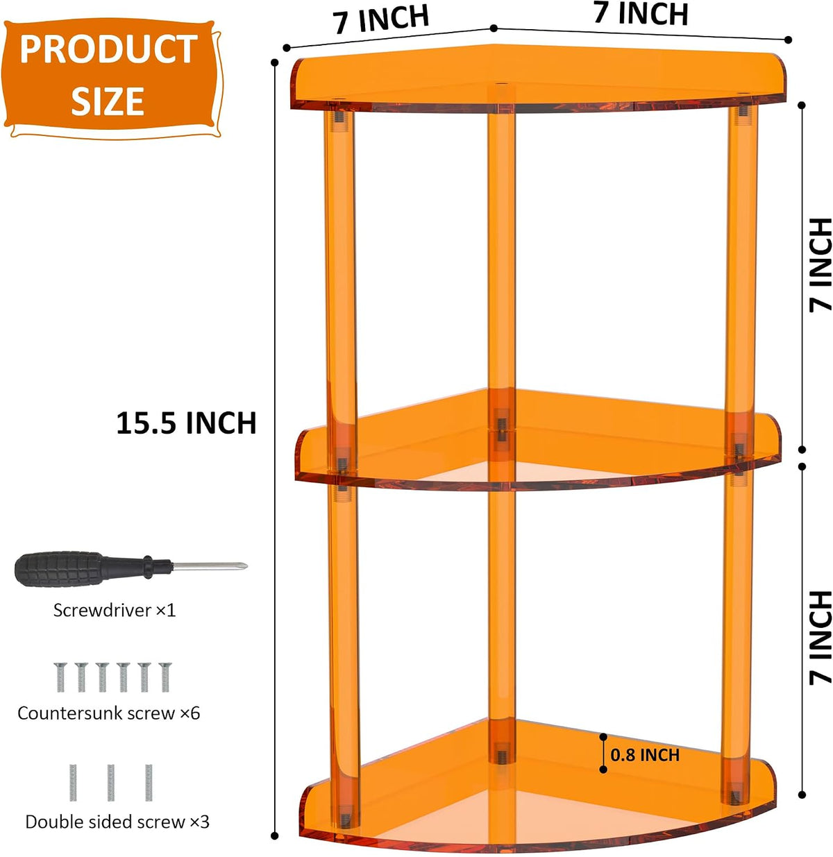 2 Tier Acrylic Corner Shelf Organizer Storage 9.5x9.5x8 Inch, Red Countertop Corner Shelf for Bathroom, Kitchen, Bedroom, Office, Study Room