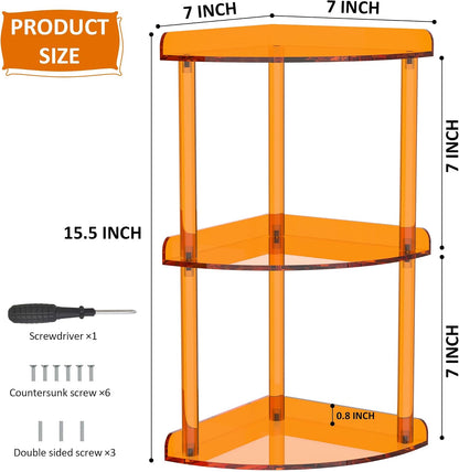 2 Tier Acrylic Corner Shelf Organizer Storage 9.5x9.5x8 Inch, Red Countertop Corner Shelf for Bathroom, Kitchen, Bedroom, Office, Study Room