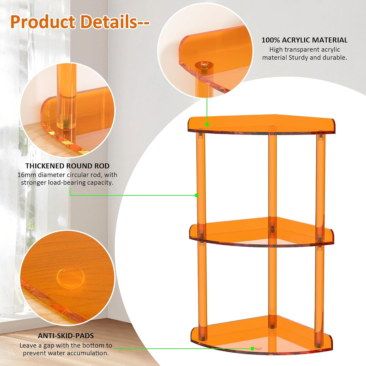 2 Tier Acrylic Corner Shelf Organizer Storage 9.5x9.5x8 Inch, Red Countertop Corner Shelf for Bathroom, Kitchen, Bedroom, Office, Study Room