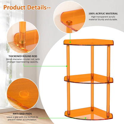 2 Tier Acrylic Corner Shelf Organizer Storage 9.5x9.5x8 Inch, Red Countertop Corner Shelf for Bathroom, Kitchen, Bedroom, Office, Study Room
