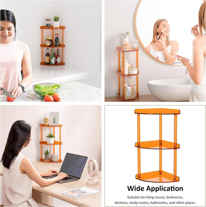 2 Tier Acrylic Corner Shelf Organizer Storage 9.5x9.5x8 Inch, Red Countertop Corner Shelf for Bathroom, Kitchen, Bedroom, Office, Study Room