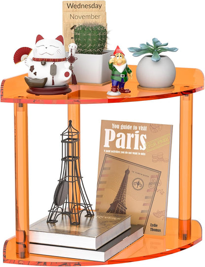 2 Tier Acrylic Corner Shelf Organizer Storage 9.5x9.5x8 Inch, Red Countertop Corner Shelf for Bathroom, Kitchen, Bedroom, Office, Study Room