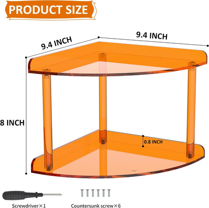 2 Tier Acrylic Corner Shelf Organizer Storage 9.5x9.5x8 Inch, Red Countertop Corner Shelf for Bathroom, Kitchen, Bedroom, Office, Study Room