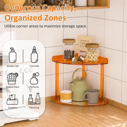 2 Tier Acrylic Corner Shelf Organizer Storage 9.5x9.5x8 Inch, Red Countertop Corner Shelf for Bathroom, Kitchen, Bedroom, Office, Study Room