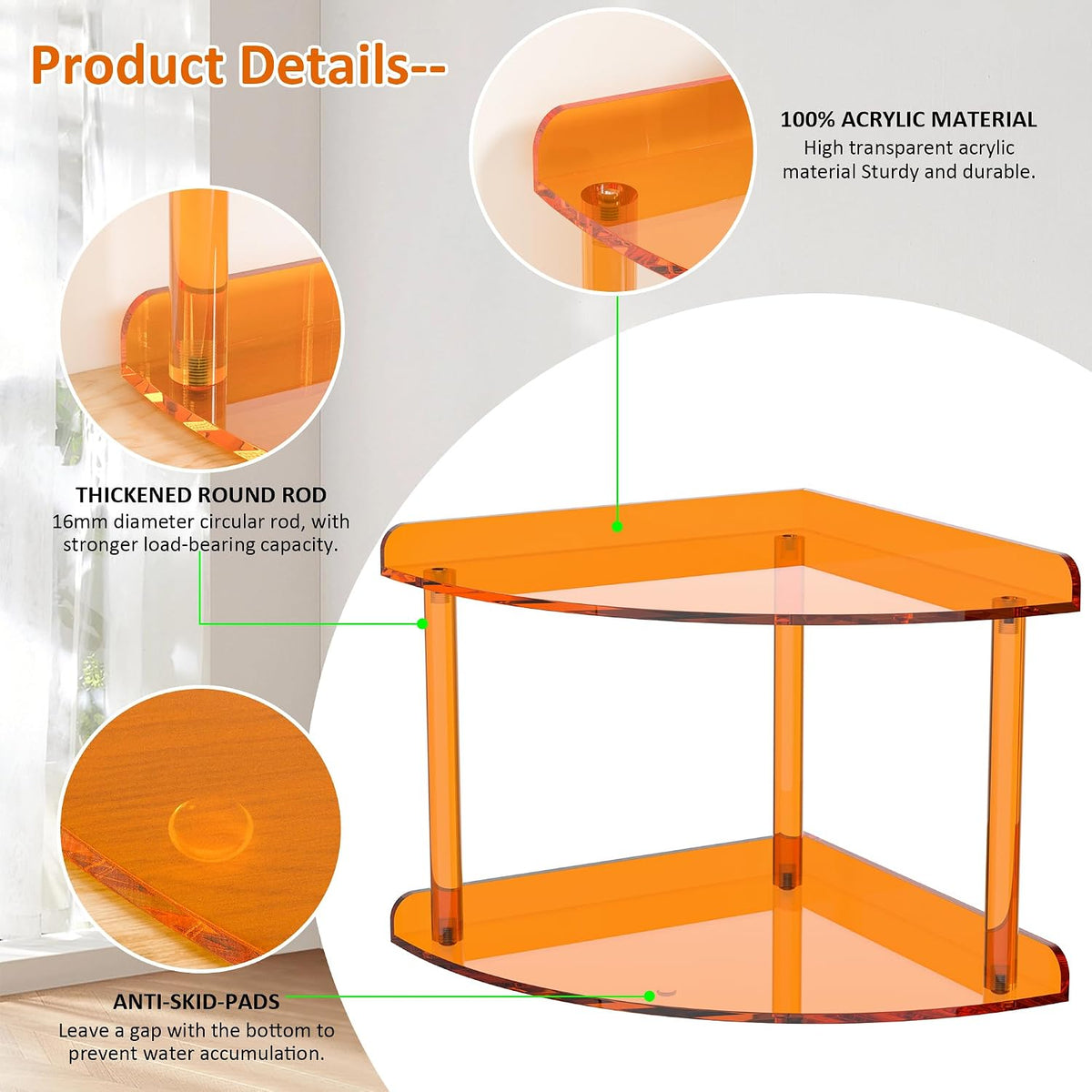 2 Tier Acrylic Corner Shelf Organizer Storage 9.5x9.5x8 Inch, Red Countertop Corner Shelf for Bathroom, Kitchen, Bedroom, Office, Study Room