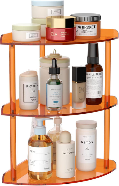 2 Tier Acrylic Corner Shelf Organizer Storage 9.5x9.5x8 Inch, Red Countertop Corner Shelf for Bathroom, Kitchen, Bedroom, Office, Study Room