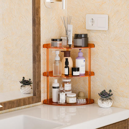 2 Tier Acrylic Corner Shelf Organizer Storage 9.5x9.5x8 Inch, Red Countertop Corner Shelf for Bathroom, Kitchen, Bedroom, Office, Study Room