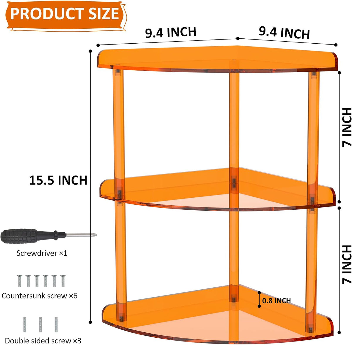 2 Tier Acrylic Corner Shelf Organizer Storage 9.5x9.5x8 Inch, Red Countertop Corner Shelf for Bathroom, Kitchen, Bedroom, Office, Study Room