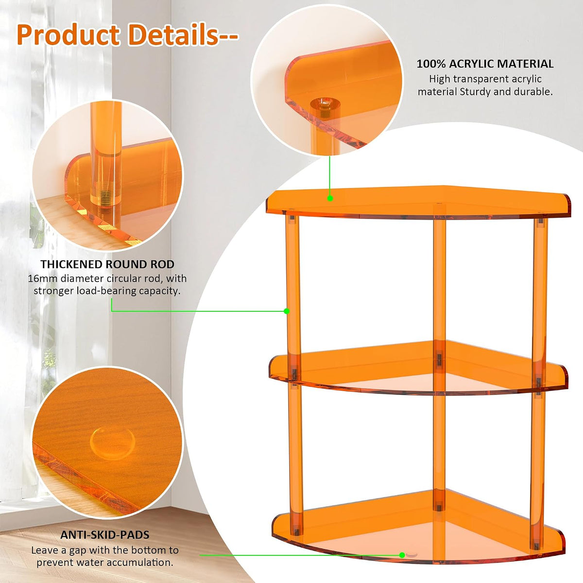 2 Tier Acrylic Corner Shelf Organizer Storage 9.5x9.5x8 Inch, Red Countertop Corner Shelf for Bathroom, Kitchen, Bedroom, Office, Study Room
