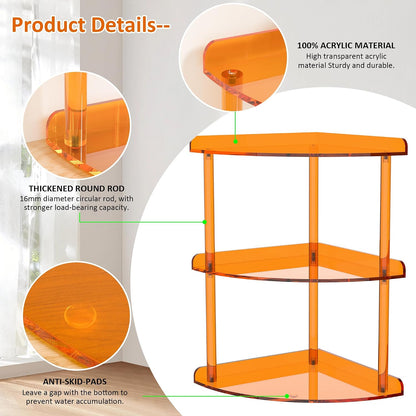 2 Tier Acrylic Corner Shelf Organizer Storage 9.5x9.5x8 Inch, Red Countertop Corner Shelf for Bathroom, Kitchen, Bedroom, Office, Study Room