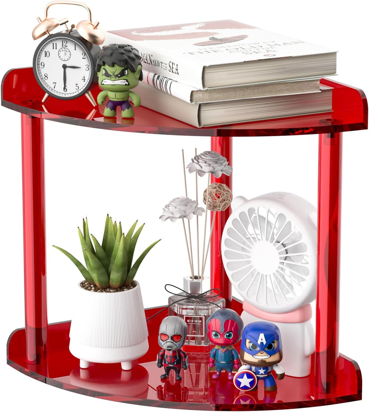 2 Tier Acrylic Corner Shelf Organizer Storage 9.5x9.5x8 Inch, Red Countertop Corner Shelf for Bathroom, Kitchen, Bedroom, Office, Study Room