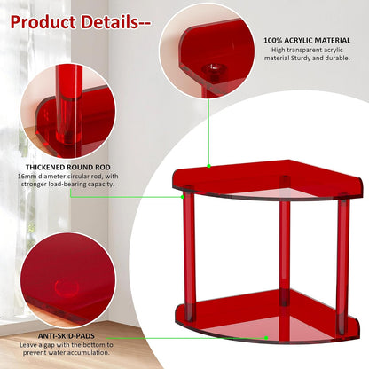 2 Tier Acrylic Corner Shelf Organizer Storage 9.5x9.5x8 Inch, Red Countertop Corner Shelf for Bathroom, Kitchen, Bedroom, Office, Study Room