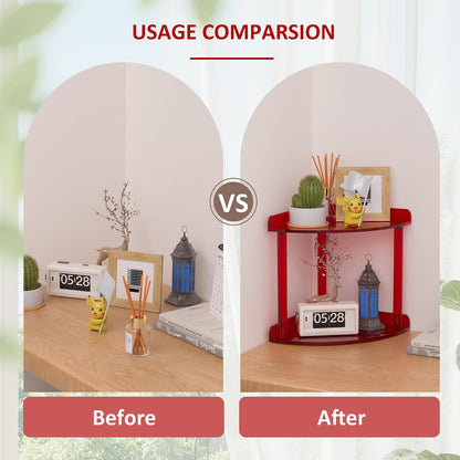 2 Tier Acrylic Corner Shelf Organizer Storage 9.5x9.5x8 Inch, Red Countertop Corner Shelf for Bathroom, Kitchen, Bedroom, Office, Study Room