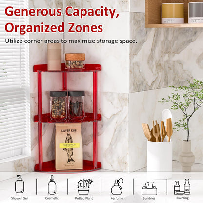 2 Tier Acrylic Corner Shelf Organizer Storage 9.5x9.5x8 Inch, Red Countertop Corner Shelf for Bathroom, Kitchen, Bedroom, Office, Study Room