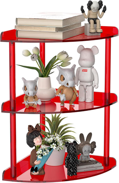 2 Tier Acrylic Corner Shelf Organizer Storage 9.5x9.5x8 Inch, Red Countertop Corner Shelf for Bathroom, Kitchen, Bedroom, Office, Study Room
