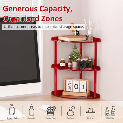 2 Tier Acrylic Corner Shelf Organizer Storage 9.5x9.5x8 Inch, Red Countertop Corner Shelf for Bathroom, Kitchen, Bedroom, Office, Study Room