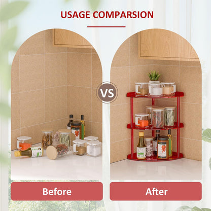 2 Tier Acrylic Corner Shelf Organizer Storage 9.5x9.5x8 Inch, Red Countertop Corner Shelf for Bathroom, Kitchen, Bedroom, Office, Study Room