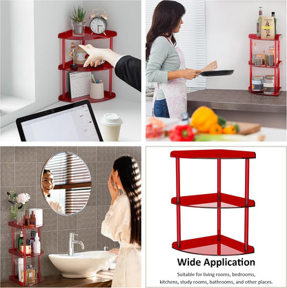 2 Tier Acrylic Corner Shelf Organizer Storage 9.5x9.5x8 Inch, Red Countertop Corner Shelf for Bathroom, Kitchen, Bedroom, Office, Study Room