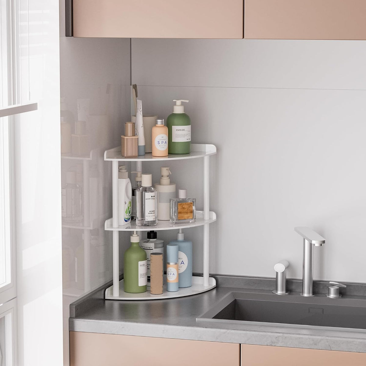 2 Tier Acrylic Corner Shelf Organizer Storage 9.5x9.5x8 Inch, Red Countertop Corner Shelf for Bathroom, Kitchen, Bedroom, Office, Study Room