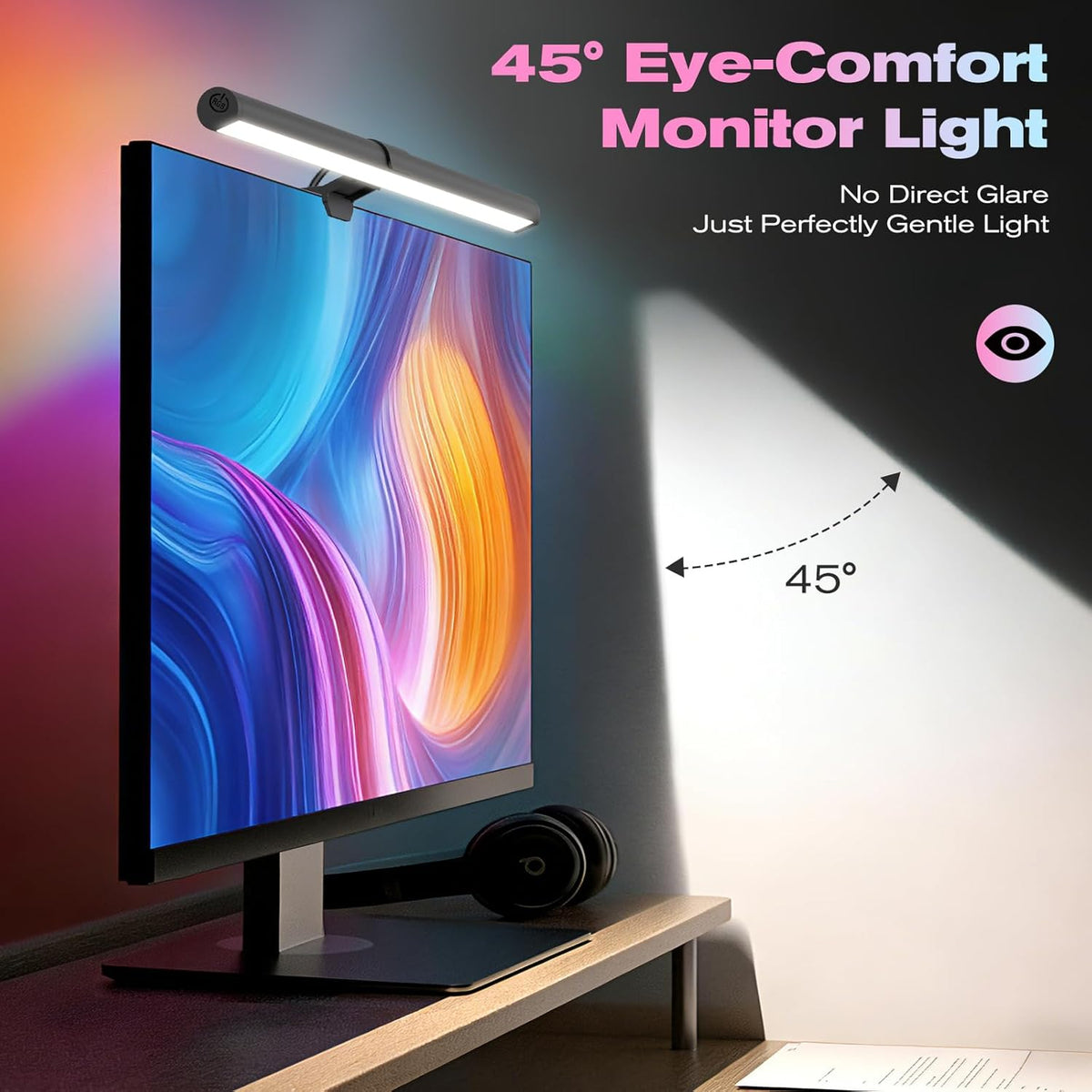 RGB Monitor Light Bar, Eye-Care Dual Light Reading Screen Lamp, 9 Modes Gaming Backlight LED Computer Lamp, 3 Colors Dimmable Frontlight, 15.75'' USB Desk Lights for Home, Office