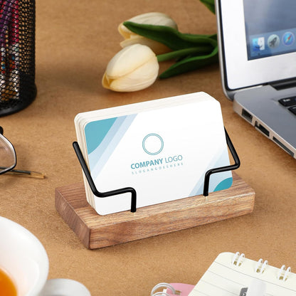 2 Pieces Wood Business Card Holder for Desk,Light Wood Color, Black