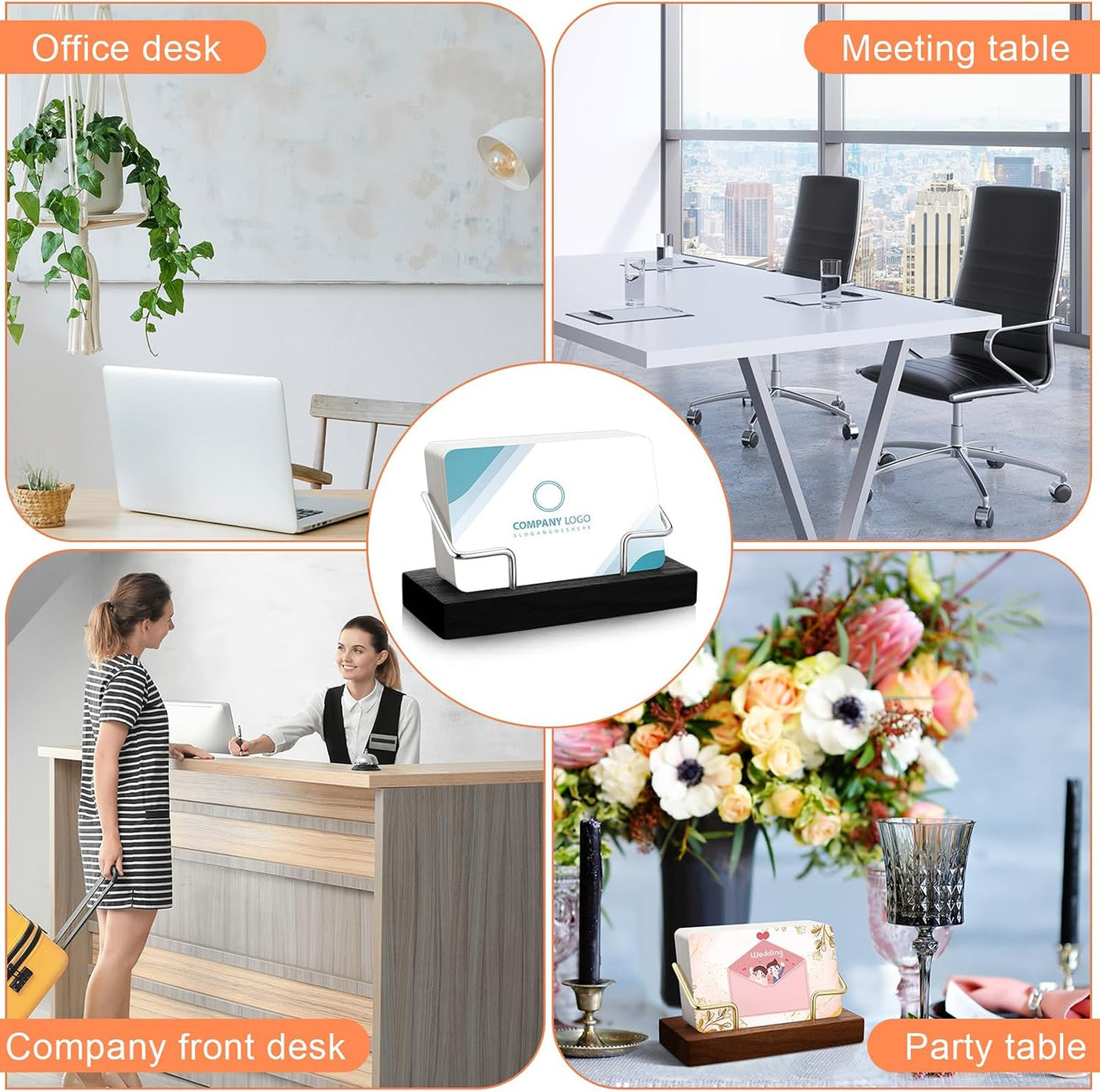 2 Pieces Wood Business Card Holder for Desk,Light Wood Color, Black