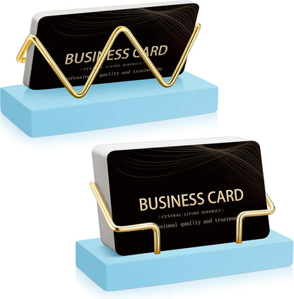 2 Pieces Wood Business Card Holder for Desk,Light Wood Color, Black
