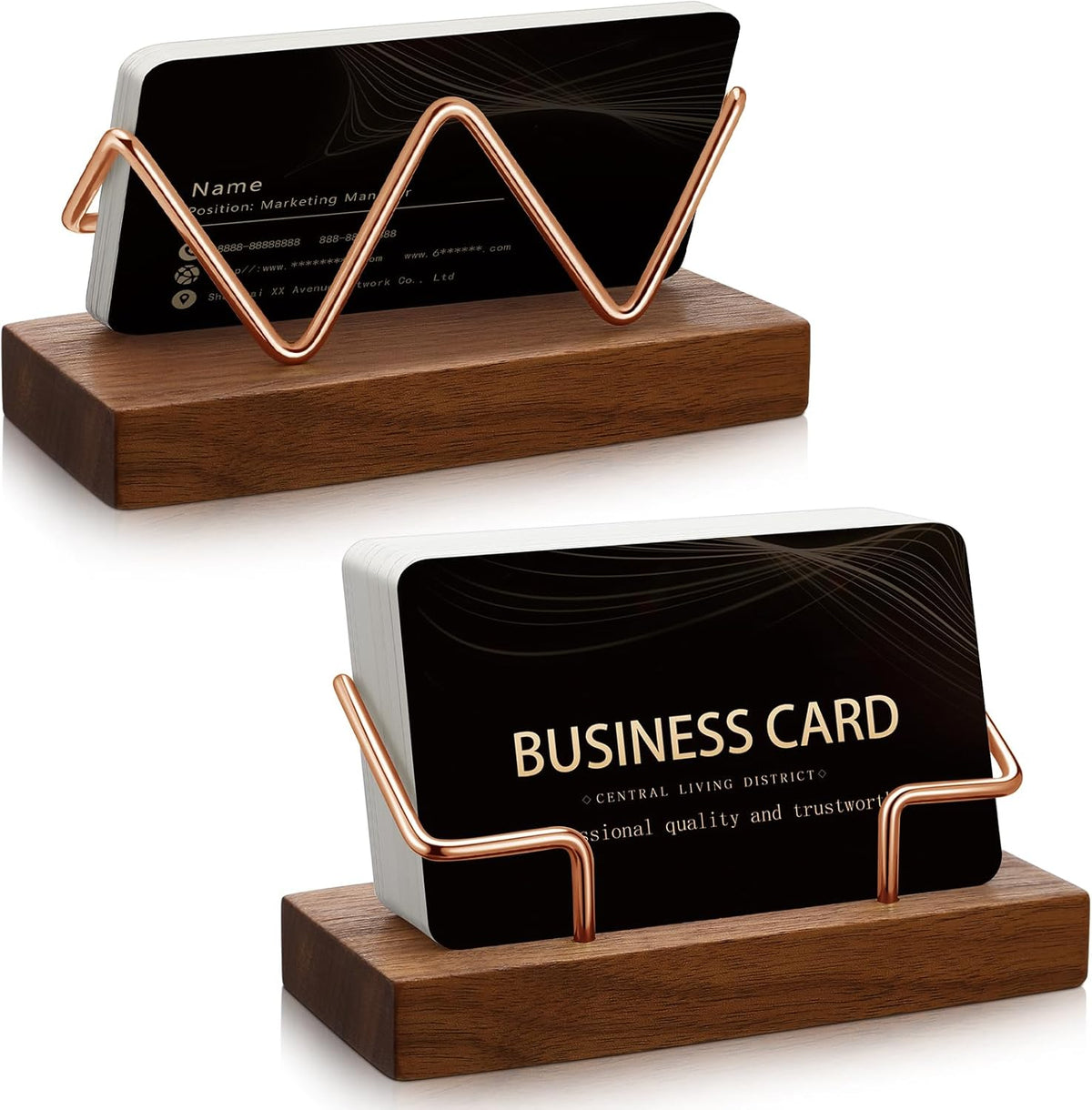 2 Pieces Wood Business Card Holder for Desk,Light Wood Color, Black