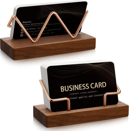2 Pieces Wood Business Card Holder for Desk,Light Wood Color, Black