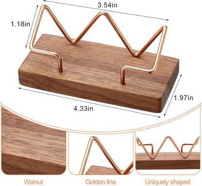 2 Pieces Wood Business Card Holder for Desk,Light Wood Color, Black