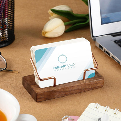 2 Pieces Wood Business Card Holder for Desk,Light Wood Color, Black