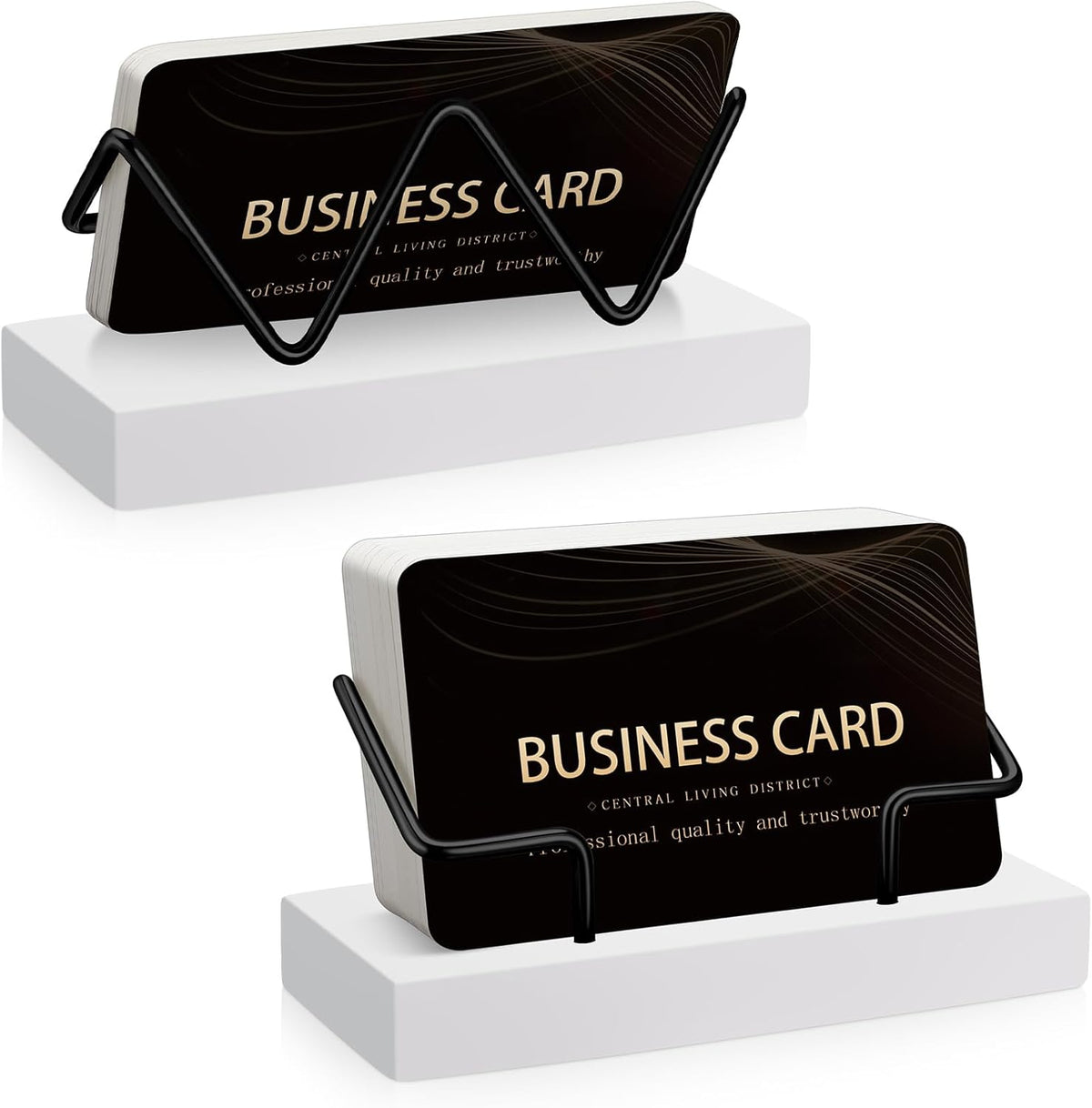 2 Pieces Wood Business Card Holder for Desk,Light Wood Color, Black
