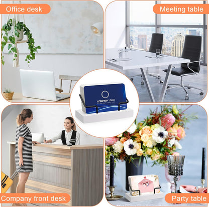 2 Pieces Wood Business Card Holder for Desk,Light Wood Color, Black